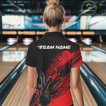 Load image into Gallery viewer, Custom Black And Red Flame Bowling Team Shirts, Bowling League Shirt Women Bowling Jersey IPHW10574