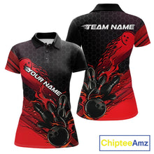 Load image into Gallery viewer, Custom Black And Red Flame Bowling Team Shirts, Bowling League Shirt Women Bowling Jersey IPHW10574