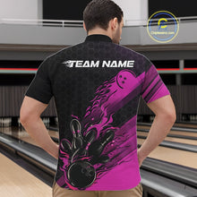 Load image into Gallery viewer, Custom Black And Pink Flame Bowling Team Shirts, Bowling League Shirt Men Bowling Jersey IPHW10576