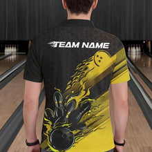 Load image into Gallery viewer, Custom Black And Yellow Flame Bowling Team Shirts, Bowling League Shirt Men Bowling Jersey IPHW10577