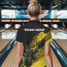 Load image into Gallery viewer, Custom Black And Yellow Flame Bowling Team Shirts, Bowling League Shirt Women Jersey IPHW10577