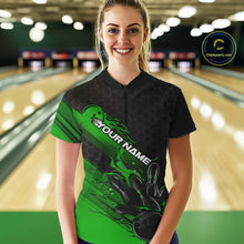 Load image into Gallery viewer, Custom Black And Green Flame Bowling Team Shirts, Bowling League Shirt Women Jersey IPHW10578