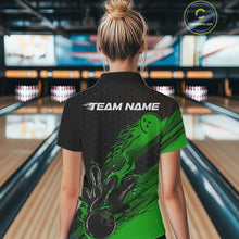 Load image into Gallery viewer, Custom Black And Green Flame Bowling Team Shirts, Bowling League Shirt Women Jersey IPHW10578