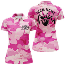 Load image into Gallery viewer, Bowling Heartbeat Pulse Line Blue Pink Camo Custom Bowling Team Shirts For Women IPHW6703