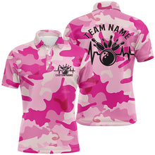 Load image into Gallery viewer, Bowling Heartbeat Pulse Line Blue Pink Camo Custom Bowling Team Shirts For Men And Women IPHW6703