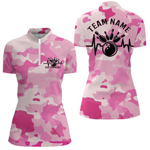 Load image into Gallery viewer, Bowling Heartbeat Pulse Line Blue Pink Camo Custom Bowling Team Shirts For Women IPHW6704
