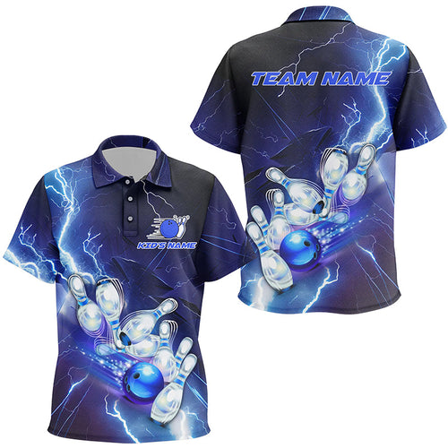 Blue Lightning Thunder Custom Bowling Team Jersey,Team Bowling Polo Shirts For Kid IPHW5152