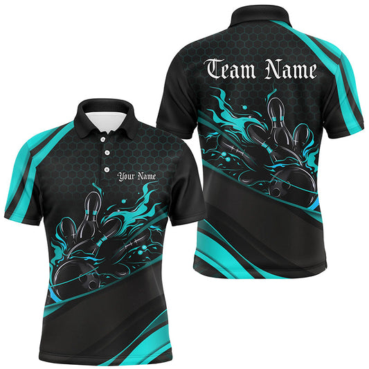 Custom Blue Flame Bowling Shirts For Men, Bowling League Bowling Team Shirts Bowlers Outfit IPHW7270