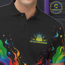 Load image into Gallery viewer, Custom Colorful Rainbow Colors Flame Bowling Men Polo Shirt, Bowling Tournament Shirt IPHW10307