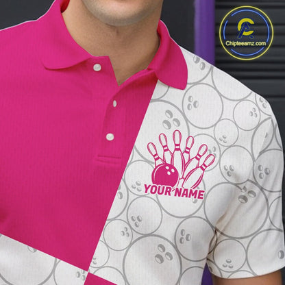 Custom White And Pink Retro Style Bowling Team Shirts For Men And Women, Bowling Jerseys IPHW10603