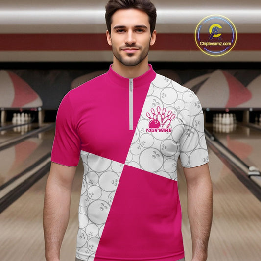 Custom White And Pink Retro Style Bowling Team Shirts For Men And Women, Bowling Jerseys IPHW10603
