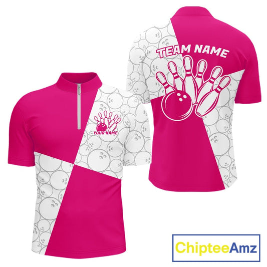 Custom White And Pink Retro Style Bowling Team Shirts For Men And Women, Bowling Jerseys IPHW10603