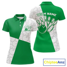 Load image into Gallery viewer, Custom White And Green Retro Style Bowling Team Shirts For Women, Bowling Jerseys IPHW10604