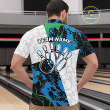 Load image into Gallery viewer, Custom Blue And Green Camo Bowling Team Shirts For Men And Women, Camouflage Bowler Outfit IPHW10607