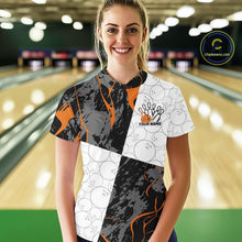 Load image into Gallery viewer, Custom Blue And Orange Camo Bowling Team Shirt For Women, Camouflage Bowler Outfit IPHW10609