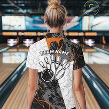 Load image into Gallery viewer, Custom Blue And Orange Camo Bowling Team Shirt For Women, Camouflage Bowler Outfit IPHW10609