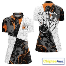 Load image into Gallery viewer, Custom Blue And Orange Camo Bowling Team Shirt For Women, Camouflage Bowler Outfit IPHW10609