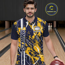 Load image into Gallery viewer, Custom Navy Blue And Yellow Camo Strike Bowling Shirt, Men Bowling League Team Jerseys IPHW10613