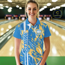 Load image into Gallery viewer, Custom Azure Blue And Yellow Camo Strike Bowling Shirt, Women Bowling League Team Jerseys IPHW10615