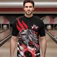 Load image into Gallery viewer, Custom Black And Red Wolf Bowling Men Quarter-Zip Shirts, Wolf Scratch Bowling Team League Shirt IPHW8719