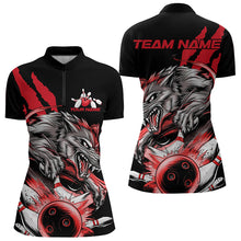Load image into Gallery viewer, Custom Black And Red Wolf Bowling Women Quarter-Zip Shirts, Wolf Scratch Bowling Team Shirt IPHW8719