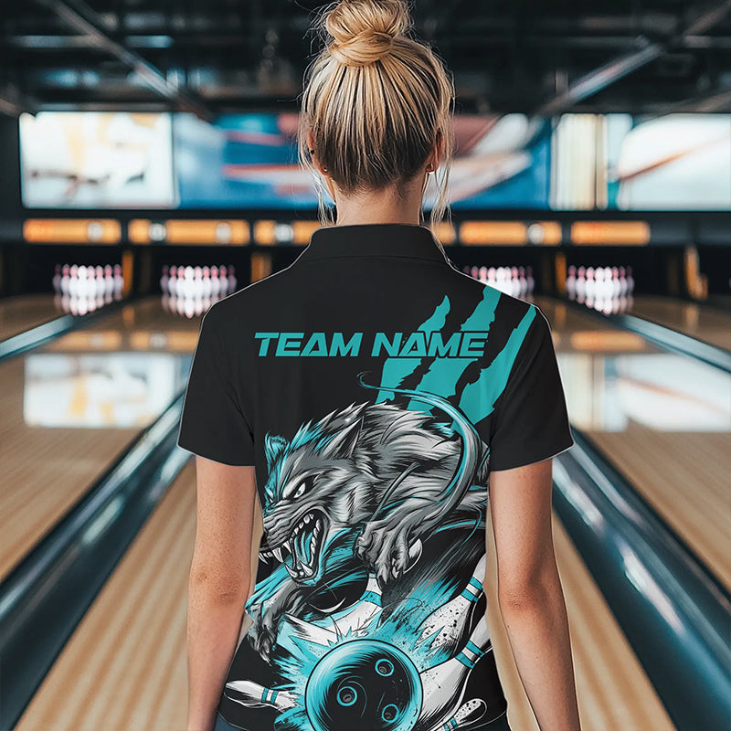 Custom Black And Blue Wolf Bowling Women Quarter-Zip Shirt, Wolf Scratch Bowling Team Shirt IPHW8720