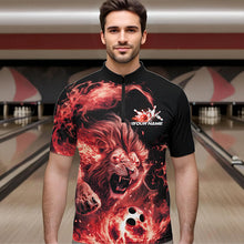Load image into Gallery viewer, Custom Red Flame Lion Bowling Team Men Quarter-Zip Shirts, Lion Bowling League Shirt IPHW8977