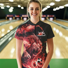 Load image into Gallery viewer, Custom Red Flame Lion Bowling Team Women Quarter-Zip Shirts, Lion Bowling League Shirt IPHW8977