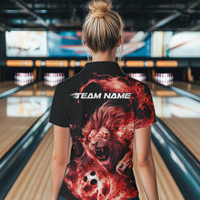 Load image into Gallery viewer, Custom Red Flame Lion Bowling Team Women Quarter-Zip Shirts, Lion Bowling League Shirt IPHW8977