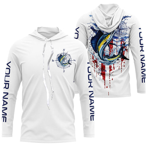 American Flag Sailfish Fishing Custom Long Sleeve Fishing Shirts, Patriotic Saltwater Fishing Shirt IPHW7038