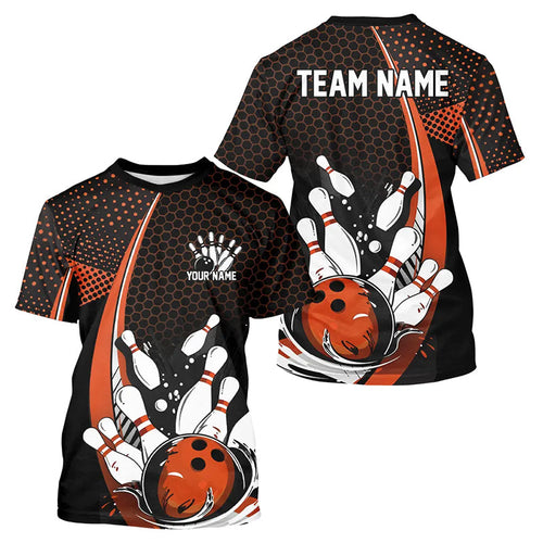 Custom Black And Orange Bowling Men T-Shirts, Classic Retro Bowling Jerseys Bowler Outfit IPHW7280