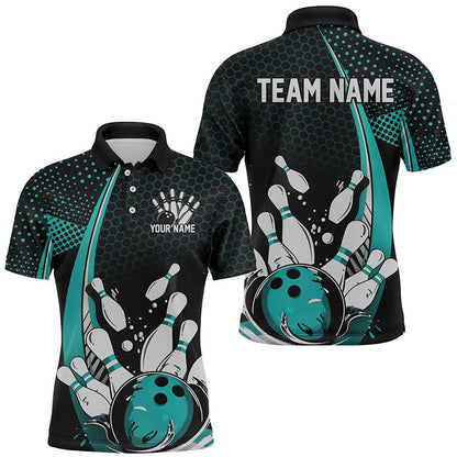 Custom Black And Blue Bowling Shirts For Men, Classic Retro Bowling Jerseys Bowlers Outfit IPHW7281