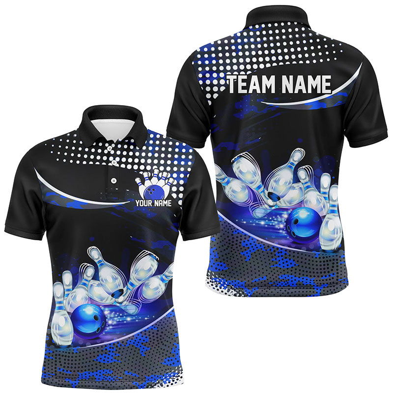 Blue Camo Custom Bowling Shirts For Men, Bowling League Shirt Bowling Team Uniform With Name IPHW7285