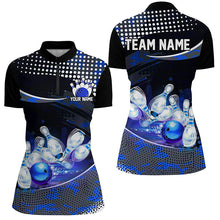 Load image into Gallery viewer, Blue Camo Custom Ladies Bowling Shirts, Bowling League Shirt Bowling Team Uniform With Name IPHW7285