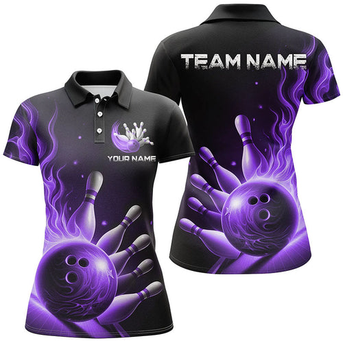 Personalized Purple Flame Bowling Polo Shirts For Men Bowling Team Jerseys Strike Bowling IPHW7292
