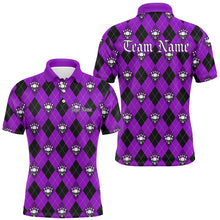 Load image into Gallery viewer, Purple Argyle Pattern Custom Skull Bowling Shirts For Men, Halloween Outfit Bowling IPHW7301