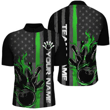 Load image into Gallery viewer, Green Line American Flag Custom Patriotic Flame Bowling Shirts For Men, Support Bowling Shirt IPHW7595
