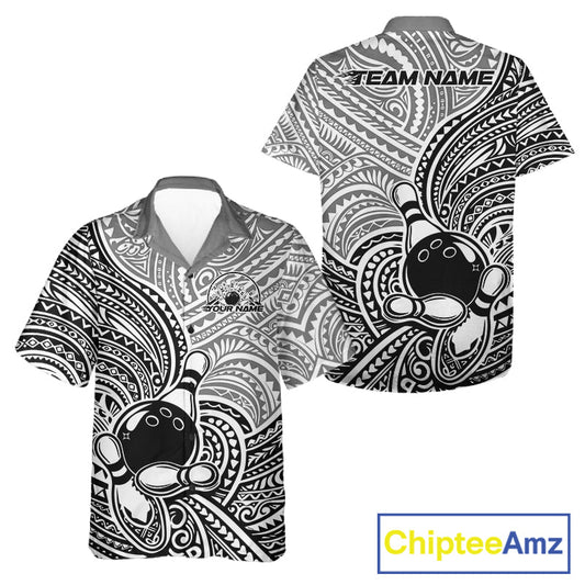 Custom Black And White Traditional Samoan Tribal Polynesian Pattern Bowling Men And Women Shirt IPHW10323