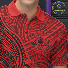 Load image into Gallery viewer, Custom Black And Red Traditional Samoan Tribal Polynesian Pattern Bowling Men Shirt IPHW10325