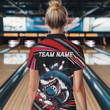 Load image into Gallery viewer, Black And Red Custom Shark Bowling Team Polo Shirts For Women, Shark Bowling League Shirt IPHW8726