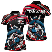 Load image into Gallery viewer, Black And Red Custom Shark Bowling Team Polo Shirts For Women, Shark Bowling League Shirt IPHW8726
