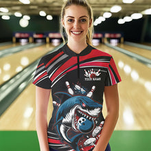 Load image into Gallery viewer, Black And Red Custom Shark Bowling Team Women Quarter-Zip Shirt, Shark Bowling League Shirt IPHW8726