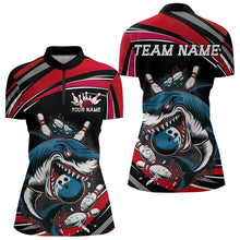 Load image into Gallery viewer, Black And Red Custom Shark Bowling Team Women Quarter-Zip Shirt, Shark Bowling League Shirt IPHW8726