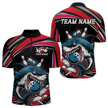 Load image into Gallery viewer, Black And Red Custom Shark Bowling Team Quarter-Zip Shirts For Men, Shark Bowling League Shirt IPHW8726