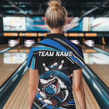 Load image into Gallery viewer, Black And Blue Custom Shark Bowling TeamWomen Quarter-Zip Shirts, Bowling League Shirt IPHW8727