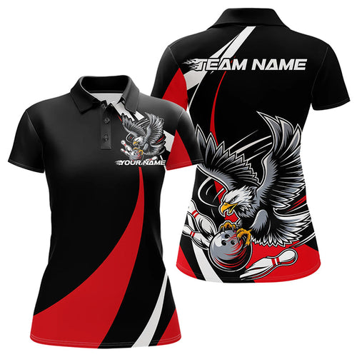 Custom Black And Red Eagle Bowling Women Polo Shirts, Eagle Bowling Team Jerseys IPHW8732
