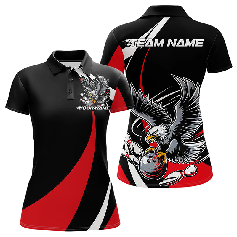 Custom Black And Red Eagle Bowling Women Polo Shirts, Eagle Bowling Team Jerseys IPHW8732