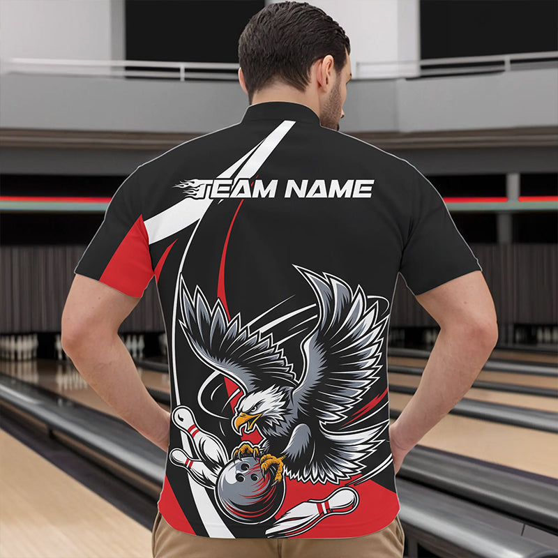 Custom Black And Red Eagle Bowling Men Quarter-Zip Shirts, Eagle Bowling Team Jerseys IPHW8732