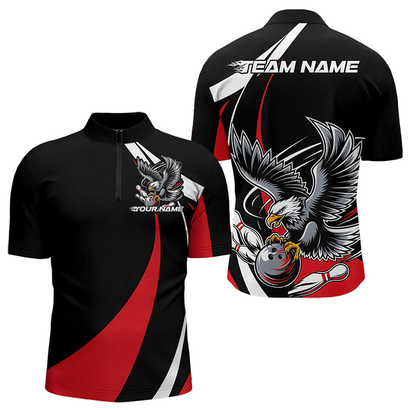 Custom Black And Red Eagle Bowling Men Quarter-Zip Shirts, Eagle Bowling Team Jerseys IPHW8732