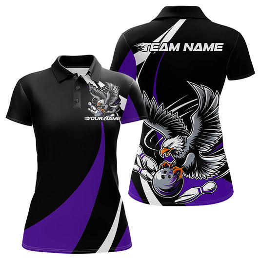 Custom Black And Purple Eagle Bowling Women Polo Shirts, Eagle Bowling Team Jerseys IPHW8734